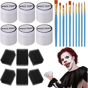 طقم مكياج مهرج الهالوين 22 قطعة، طلاء أبيض للوجه والجسم، طلاء وجه غير سام مع فرش وإسفنجات لحفلات الهالوين، تأثيرات خاصة للمهرج in Kuwait