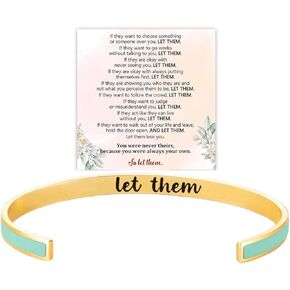 Let Them Motivational Color Bangle, Stainless Steel Self Worth Inspirational Cuff Bracelets with Hidden Message Engraved Friendship Bracelet Jewelry Gift for Women Sorority Sisters Friends