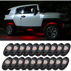 20 Pods White Rock Lights, Aluminium Metal LED Under Glow Lights with 6000K Pure White, Rubber Mounting Pads, IP67 Waterproof Rock Lights for Trucks Trailer Cars SUV ATV UTV Boats