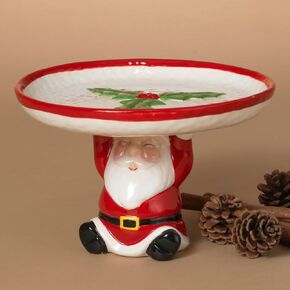 One Holiday Way 7.7-Inch Ceramic Santa Platter Tray on Pedestal - Christmas Serving Dish Cookie Plate Party Tableware Decoration Xmas Kitchen Home Decor