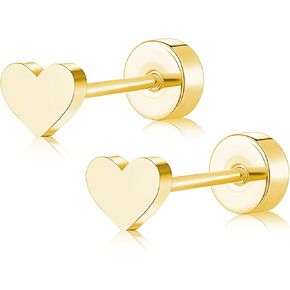 ZDE Women Flat Back Heart Earrings Non-Nickel Heart Earrings Titanium Hypoallergenic Cartilage Earrings Stud for Sensitive Ears Simple Classic 5mm Flat Stud Earring