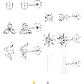 LOLIAS Dainty Hypoallergenic Flat Back Stud Earrings for Women Trendy | 14K Gold Filled Cartilage Earring Helix Conch Tragus Piercing Jewelry | Small Surgical Stainless Steel Earring Sets 20G