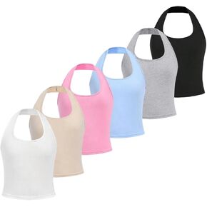 Milumia Girl's 6 Pack Sleeveless Halter Top Fitted Basic Tank Tops