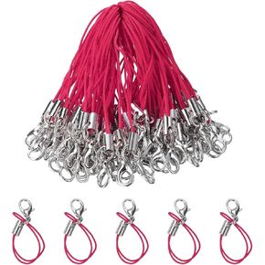 HARFINGTON 100Pcs Clasp Cords Clasp Strap Lanyard Charm Short Finger Rope with Lobster Clasp for Cellphone Cases Keychain DIY Jewelry Making, Silver Tone