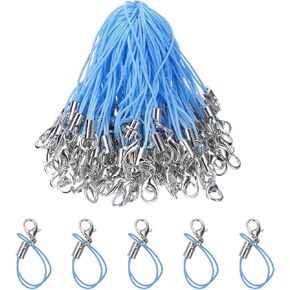 HARFINGTON 100Pcs Clasp Cords Clasp Strap Lanyard Charm Short Finger Rope with Lobster Clasp for Cellphone Cases Keychain DIY Jewelry Making, Silver Tone