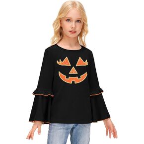 BesserBay Girls Halloween Long Bell Sleeve Crewneck Shirt 4-12 Years