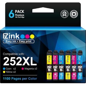 E-Z Ink (Remanufactured Ink Cartridge Replacement for Epson 252 XL 252XL T252XL to use with Workforce WF-3620, WF-3640, WF-7110, WF-7610, WF-7620, WF-7210 (2 Cyan, 2 Magenta, 2 Yellow, 6 Pack)