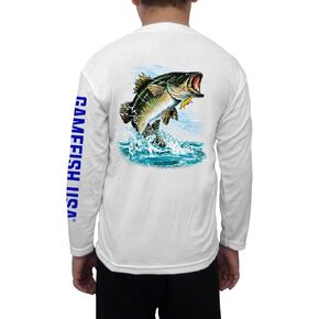 GAMEFISH USA Kid's UPF 50 Long Sleeve Microfiber Moisture Wicking Performance Fishing Shirt Bass