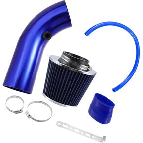 Motoforti 3 Inch Universal Cold Air Intake Pipe Kit Aluminum Alloy Air Filter Induction Flow Hose Pipe with Air Filter Blue Long-lasting