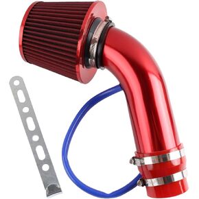 3" Universal Car Cool Air Intake Kit Aluminum Automotive Filter Induction Flow Hose Pipe Kit (RED)