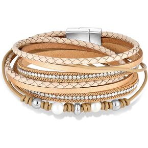 Leather Wrap Bracelet for Women Trendy Double Wrap Layered Wristband Jewelry for Ladies and Mother Christmas