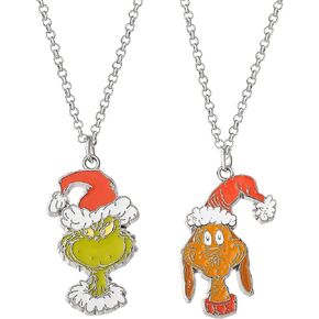 SALLY ROSE The Grinch and Max Pendant BFF Necklace for 2 Official License, 16"+3" Fashion Max and Grinch Necklaces