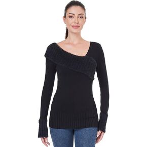 AmélieBoutik Women Asymmetric Neckline Faux Fur Trim Long Sleeve Fashion Casual Tunic Sweater Tops