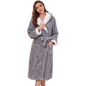 HEARTNICE Womens Hooded Plush Robes Soft Warm Long Bathrobe for Women Fluffy Winter Loungewear