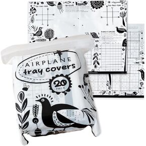 GSM Brands Disposable Airplane Tray Table Cover (Pack of 20) - Double Sided with 12 Games - Opaque White