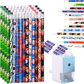 103 Pcs Wooden Pencil with Eraser, Pencil Sharpener, Cute Pencils for Classroom, Rewards, Party Favors, Novelty Kids Pencils Fun School Supplies (Campus series)