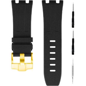 Rubber Watch Band Compatible for 28mm Audemars Piguet Royal Oak Offshore AP 15703 15710 15400 26470 26400 Silicone Strap with Pin Buckle Replacement for men and women wirst watchband, Silver