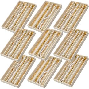 Jewelry Organizer Trays for Necklace, Velvet Necklace Tray Necklace Displays for Selling Chains Showcase Storage Organizer (Beige)