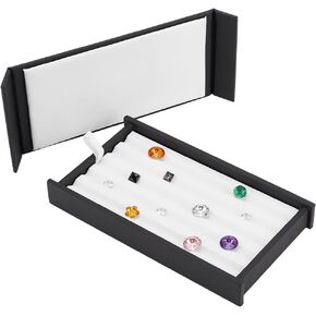 PH PandaHall Gem Display Box, 5 Slot Diamond Storage Box Imitation Leather Gemstone Display Case Jewelry Box Show Case Black Rectangle Container with Lid for Gems Jewelry Displaying