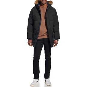 Tommy Hilfiger Men's Arctic Cloth Heavyweight Performance Parka Down Alternative Fur Lined Hood Outerwear Coat