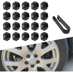 21 PCS Car Hub Protective Cap, Anti-Theft Bolt Lug Nut Cover with Extraction Clip, Plastic Nylon Anti-Rust Dustproof Tire Screw Cap for Cars (Black)
