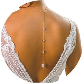 Bride Backless Rhinestone Waterdrop Body Chain Belly Waist Necklace