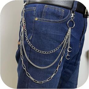 Vivian&CD Jean Chain Belt for Men&Women, Pocket Chain Goth Punk Chain Belt Chain Layered Chunky Pants Chain and Vintage Hip Hop Wallet Chain Jewelry Accessory for Women Men