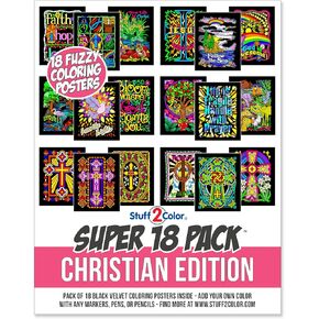 Super Pack of 18 Fuzzy Velvet Coloring Posters (Christian Edition) - Great for Easter, Religious Gift, Kids Sunday School, Group Arts Crafts Projects - Coloring Activity for Boys and Girls (1 Pack)