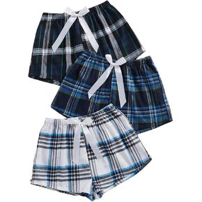Milumia Women's 3 Pcs Pajama Bottoms Plaid Bow Knot Elastic Waist Shorts