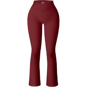 OQQ Women's Flared Pants Ribbed Cross Over High Waist Bell Bottoms Lounge Travel Pants