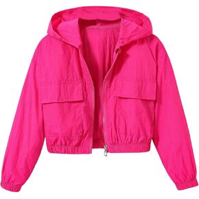Verdusa Girl's Drop Shoulder Zip Up Hooded Jacket Outwear with Pockets
