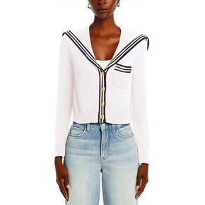 Women's Long Sleeve V Neck Sailor Collar Cardigan Sweaters Button Down Knitted Cropped Open Front Top Coat