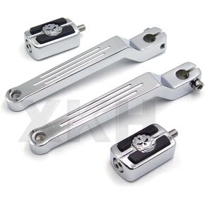 XKH- Chrome Skull Silver Groove Cut Heel/Toe Shift Lever with Shifter Footrest Foot Pegs Compatible with Harley Davidson 1986-later FL Softail/1988-later Touring/2008-later Trike [B07FKXBPW6]