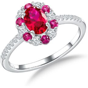 DAYBYDAY 925 Sterling Silver Oval Ring, 5A Cubic Zirconia Created Ruby/Emerald/Sapphire Gemstone Promise Engagement Rings for Women