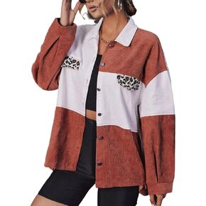 BerryGo 2021 New Women's Oversized Leopard Vintage Denim Jacket Long Sleeve Button Down Boyfriend Jean Jacket