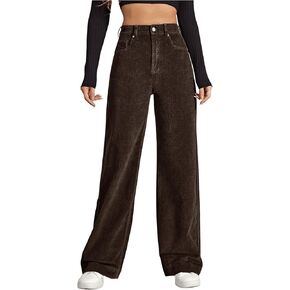 Floerns Women's Vintage Corduroy High Waist Trouser Wide Leg Pants with Pockets