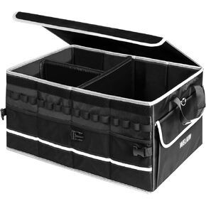 WELKIN Car Trunk Organizer, Collapsible Storage for Car, SUV, Truck, 60L Large Capacity with Multi Compartment, 2 Securing Straps & 10 Pockets (Black)