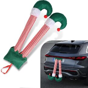 1 PC Car Christmas Elf Leg Trunk Pendant, 19.2" x 9.8" Plush Cute Extended Leg Holiday Accessory, Snap-on Tailgate Hanging Ornaments, Universal for Cars Exterior Decoration (Multicolored)