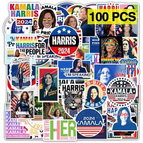 GTOTd Kamala Harris 2024 Stickers (100 pcs) Patriotic American President Elect Vote Support Sticker USA Flag Decal Gifts Merch for Laptop Window Luggage Guitar Skateboard