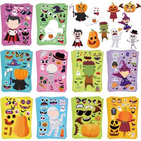 Halloween Stickers for Kids 50 Sheets, Halloween Party Games Stickers, DIY Halloween Crafts Make a Face Halloween Stickers, Kids Halloween Toys Gifts Treats Decorations Activities Party Favors