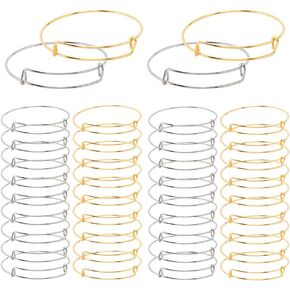 SOFPLATE 40Pcs Gold Expandable Bangle Bracelets Adjustable Wire Bangles Set Iron Hypoallergenic Thin Round Silver Blank Bangles for Jewelry Making Supplies Bracelets Accessories DIY Crafts Beginner