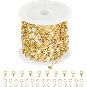 Kyutong 16.4 Feet/5M Gold Necklace Chains for Jewelry Making Colorful Rhinestone Beaded Chain Bulk Brass Chains Roll with Jump Rings Lobster Clasps for Jewelry Craft Making