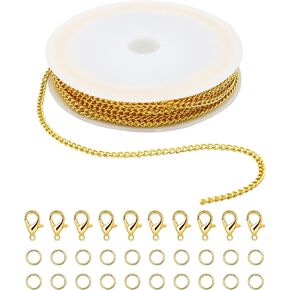 16.4 Feet Gold Stainless Steel Jewelry Chain Links with 20 Lobster Clasps and 50 Jump Rings for Necklace Bracelet Jewelry Making DIY Crafting (2 mm)