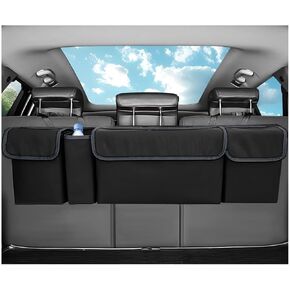 Car Trunk Organizer, Oxford Backseat Storage Bag with 4 Pockets, Waterproof Adjustable Large Capacity Hanging Collapsible Bag for Most Vehicles, Universal Car Accessories