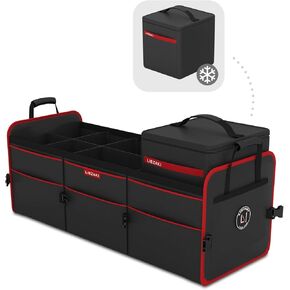 LIBZAKI Oversize 4 in 1 Car Trunk Storage Organizer, Multi Compartment Collapsible Trunk Storage Box with Cooler Bag for Car Suv/Jeep/Sedan-Black