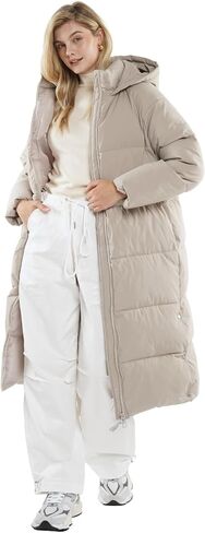 Extra Long Puffer Jackets for Women, Hooded, Thicken Warm Winter Jacket, Water Repellent, Two-Way Zipper Winter Coat in Saudi Arabia