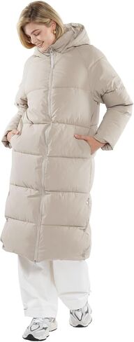 Extra Long Puffer Jackets for Women, Hooded, Thicken Warm Winter Jacket, Water Repellent, Two-Way Zipper Winter Coat in Saudi Arabia