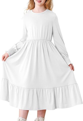 Girls Long Sleeve Dress A Line Fall Winter Dresses Ruffle Hem Kids Casual Holiday Christmas Dress in Saudi Arabia