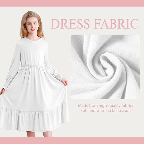 Girls Long Sleeve Dress A Line Fall Winter Dresses Ruffle Hem Kids Casual Holiday Christmas Dress in Saudi Arabia