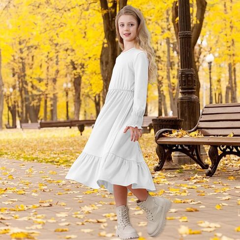 Girls Long Sleeve Dress A Line Fall Winter Dresses Ruffle Hem Kids Casual Holiday Christmas Dress in Saudi Arabia